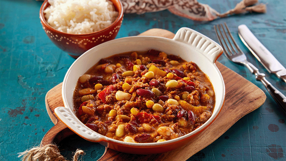 Hackfleisch Gemüsepfanne, dazu Reis